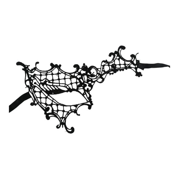 Black Venetian Lace Eye Mask Mardi Gras Carnival Masquerade Cosplay - Picture 2 of 2